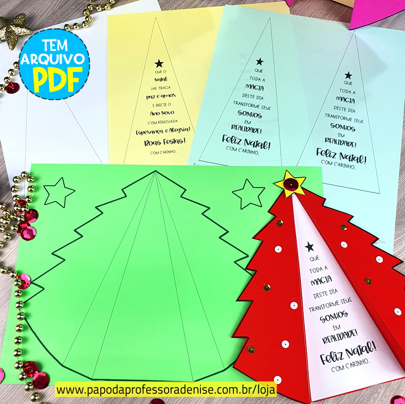 Cartão de Natal Árvore 3D - Papo da Professora Denise
