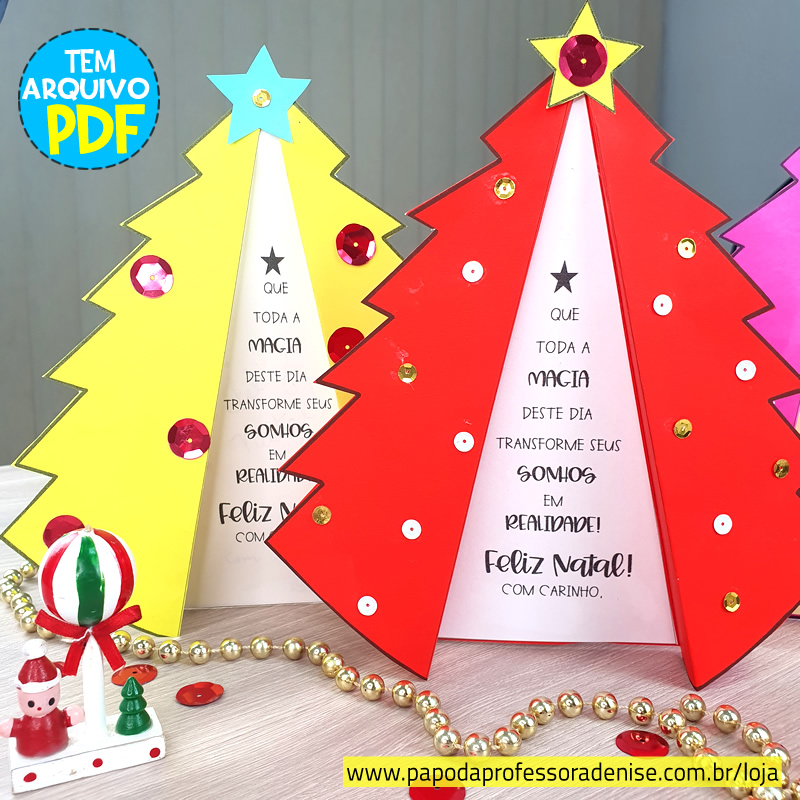 Cartão de Natal Árvore 3D - Papo da Professora Denise