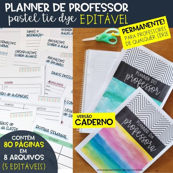 Planner de Professor Pastel Tie Dye - Caderno 1