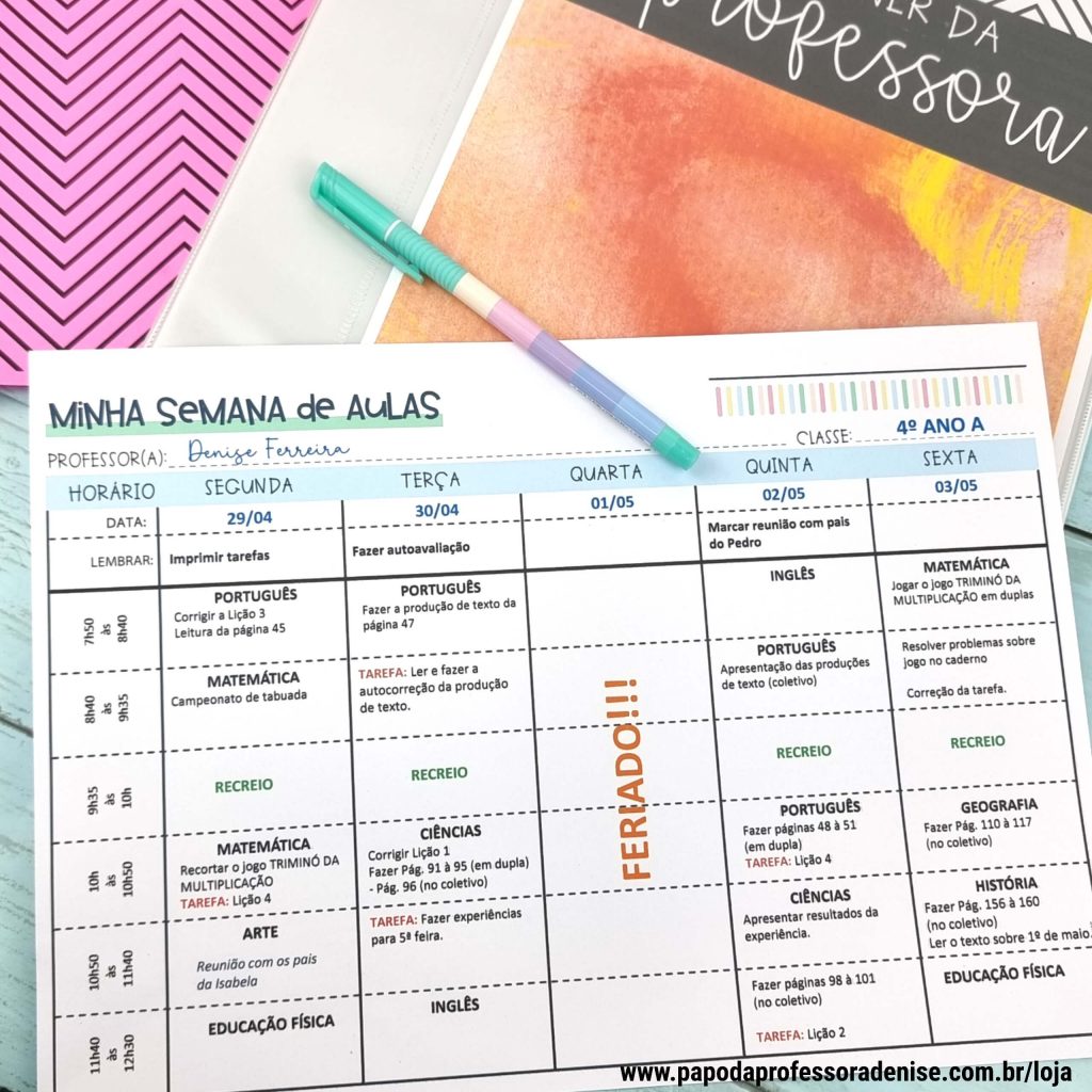 Planilha Semanal para Planejamento de Aula Editável Pastel 2