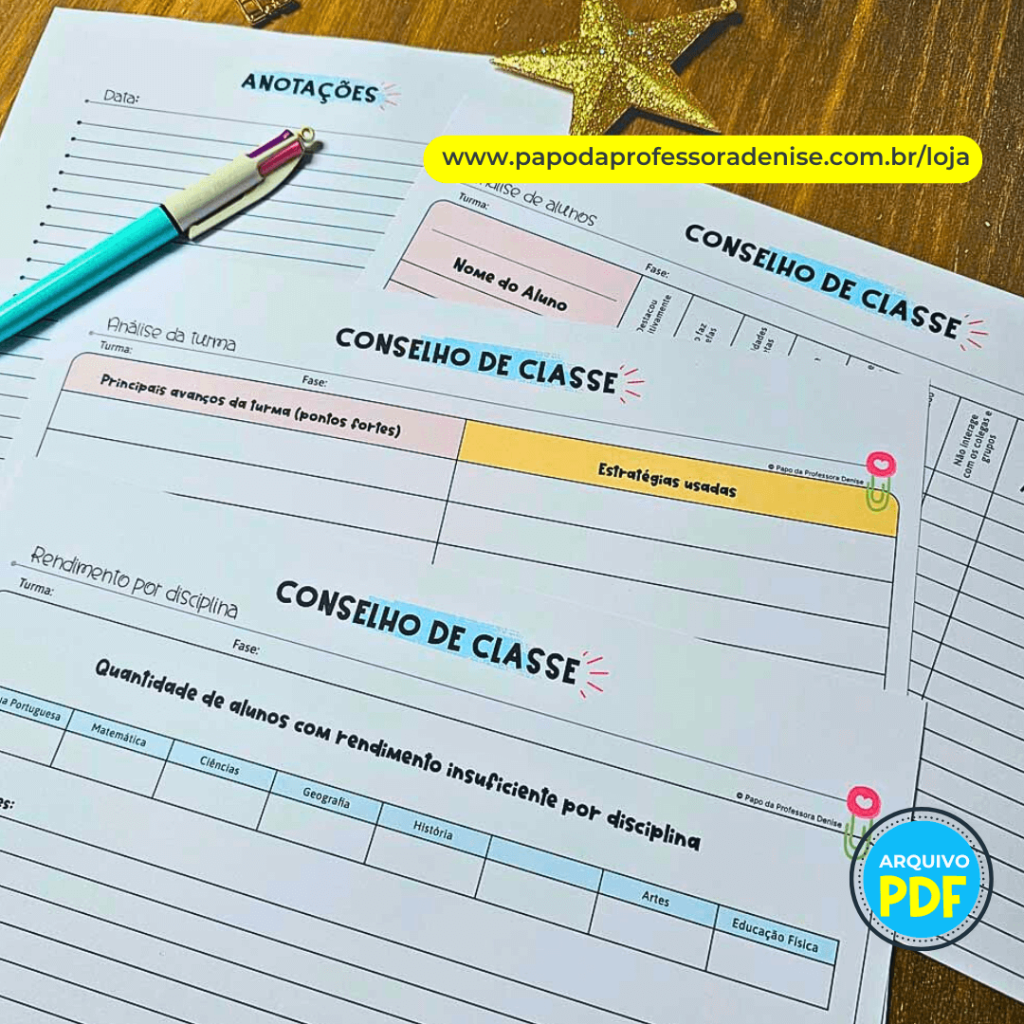 Ficha para Conselho de Classe Watercolors - Papo da Professora Denise