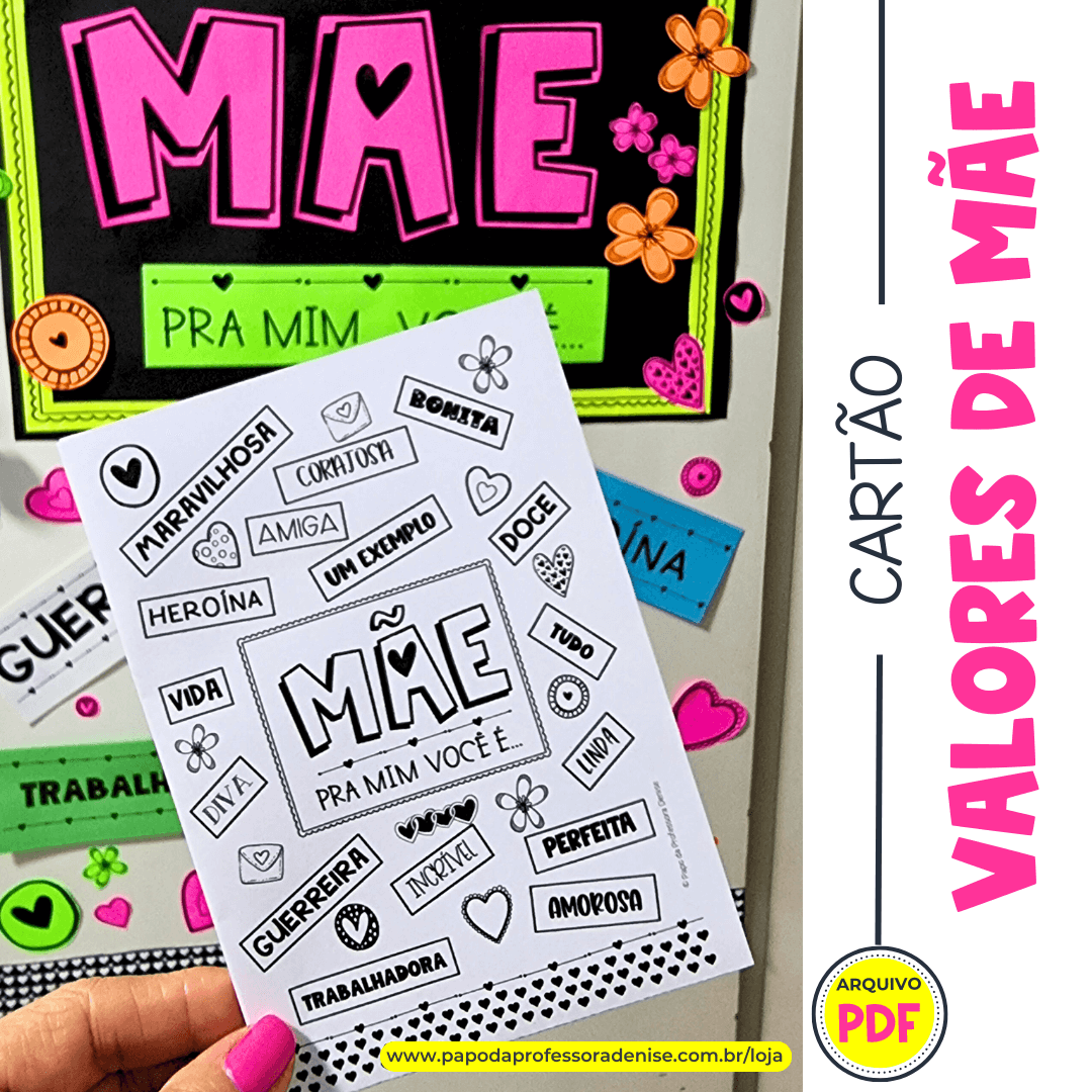 Cartão Valores e Qualidades de Mãe - Papo da Professora Denise